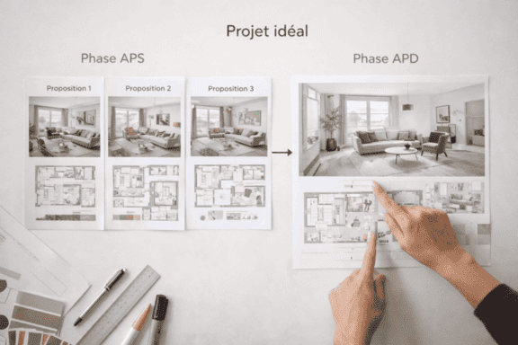 Étude de projet d’aménagement intérieur avec propositions d’avant-projet et choix des solutions