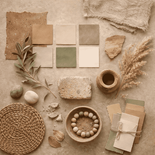 couleurs sourdes intérieur -palettes kaki, terre cuite- sable